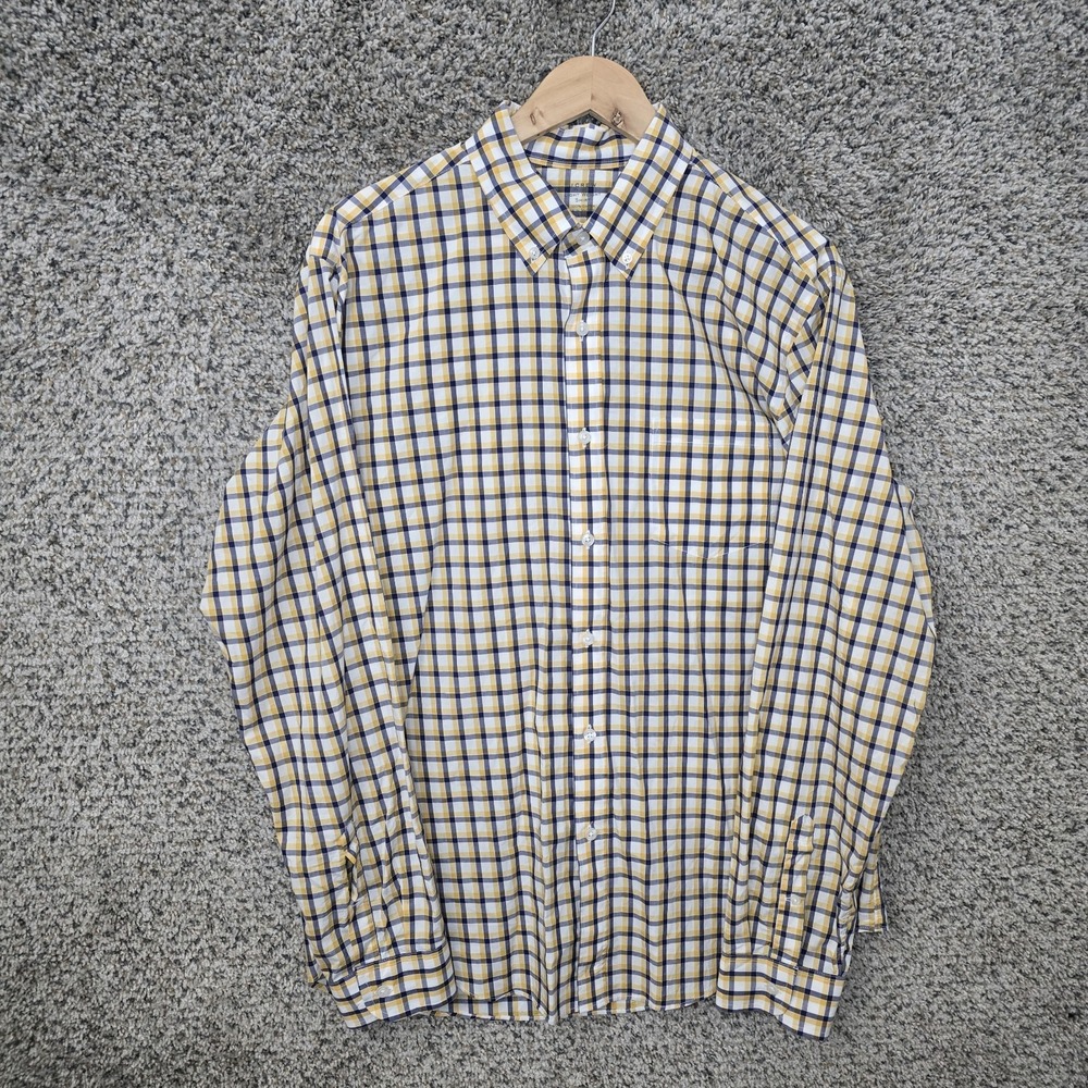 J Crew‎ Shirt Mens Large Yellow Plaid Button Down Lightweight Long Sleeve Cotton